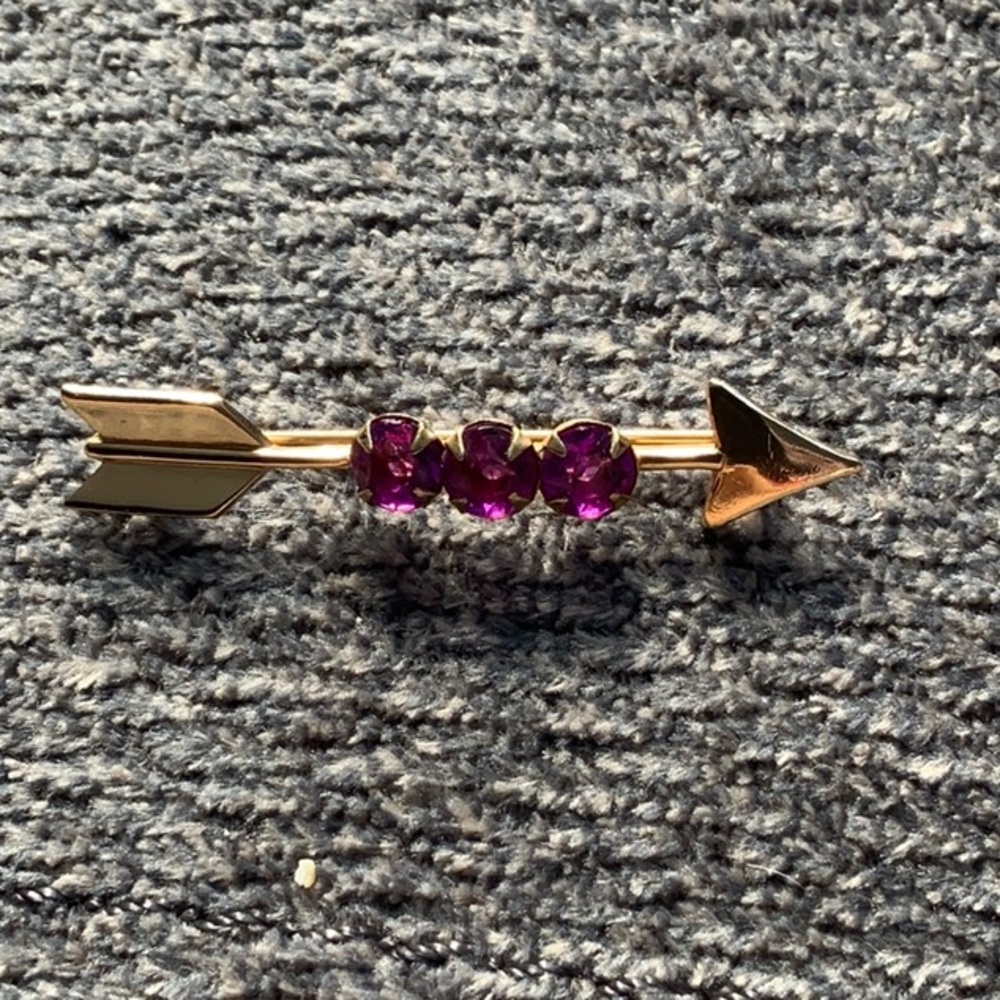 Vintage 1950s signed Coro Cupid’s Arrow Pin with 3 pink lucite stones.  Rare!